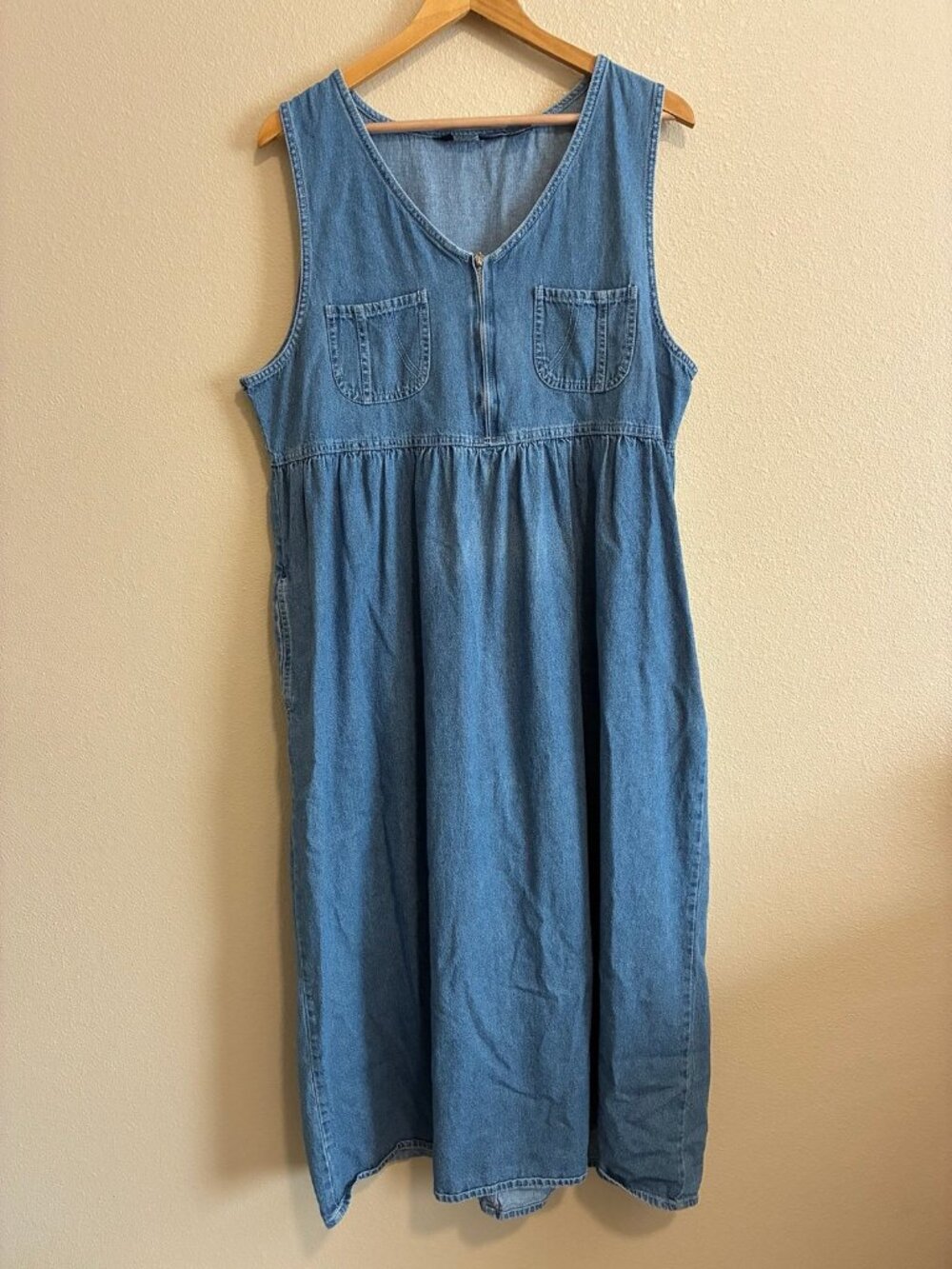 Vintage DPS Denim Women's V-Neck Sleeveless Midi Dress Size Large
